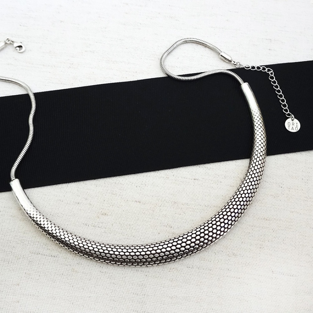 Silver Collar Necklace, Snakeskin Texture by Ori Tao Bijoux, NWT